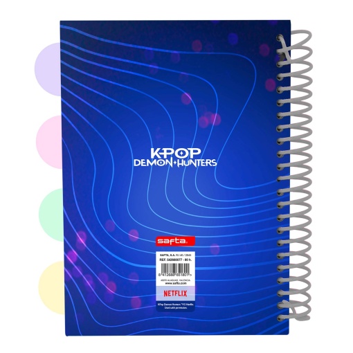 Cuaderno espiral A5 con separadores, papelería K-POP DEMON HUNTERS, rayado, 80 hojas.