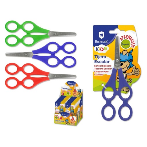 Tesoura escolar iniciação 18cm pega dupla BISMARK cores sortidas