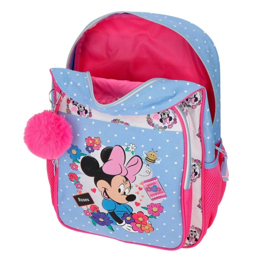 Mochila Disney Minnie Mouse Flores 40x30x13cm, adaptable a carro.