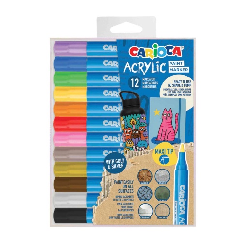Marcador acrílico CARIOCA Acrylic Maxi Tip - 12 cores
