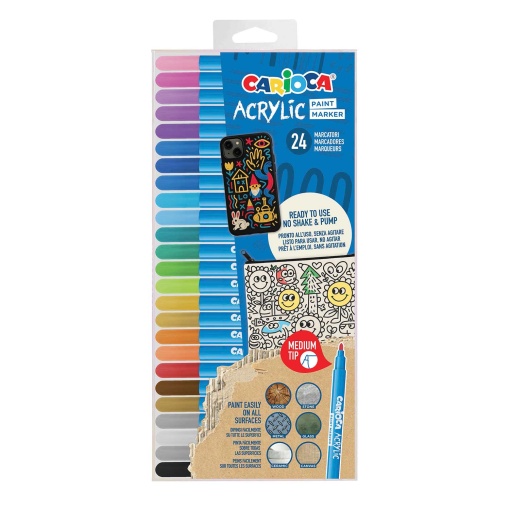 Marcador acrílico CARIOCA Acrylic Medium Tip - 24 cores