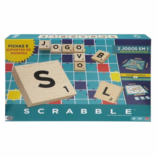 Scrabble de madera 2 en 1 de Mattel Games (versión en portugués) JLJ59