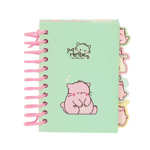 A7 spiral notebook with dividers, PEMBE The Pink Cat lined, 80 sheets.
