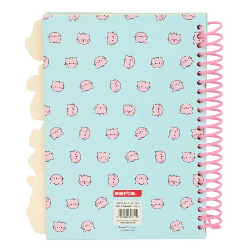 Cuaderno espiral A5 con separadores, PEMBE El Gato Rosa rayado, 80 hojas.
