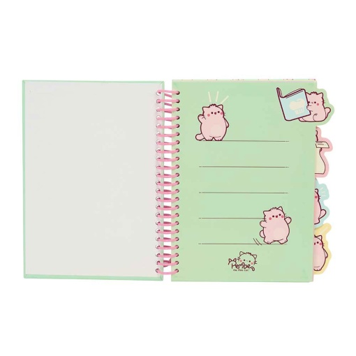 Cuaderno espiral A5 con separadores, PEMBE El Gato Rosa rayado, 80 hojas.