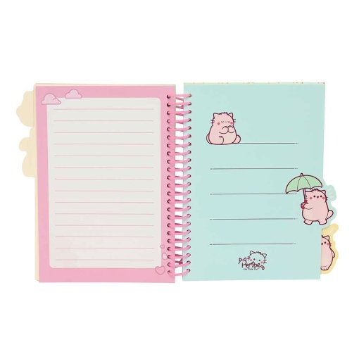 Cuaderno espiral A5 con separadores, PEMBE El Gato Rosa rayado, 80 hojas.