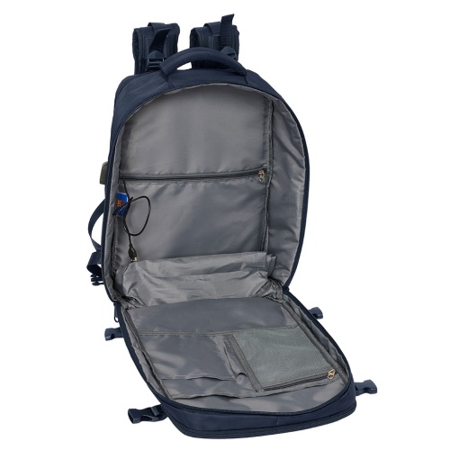 Mochila de viaje SAFTA azul adaptable a trolley.