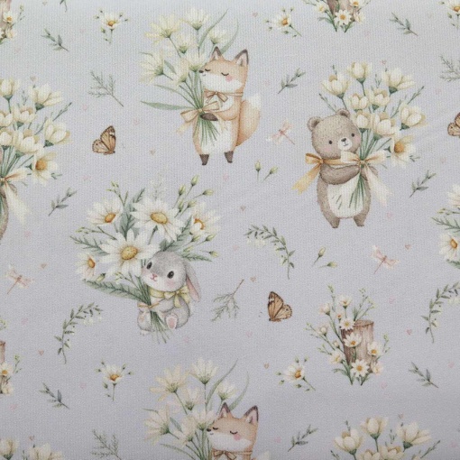 Tecido fustão coelhos cinza 1x1,50m