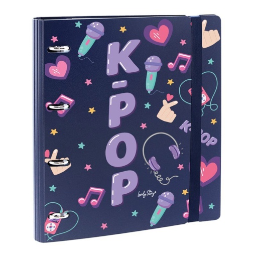 Dossier escolar 360º A4 com recarga quadriculada + separadores LOVELY STORY K-POP lombada elástica 4 argolas azul