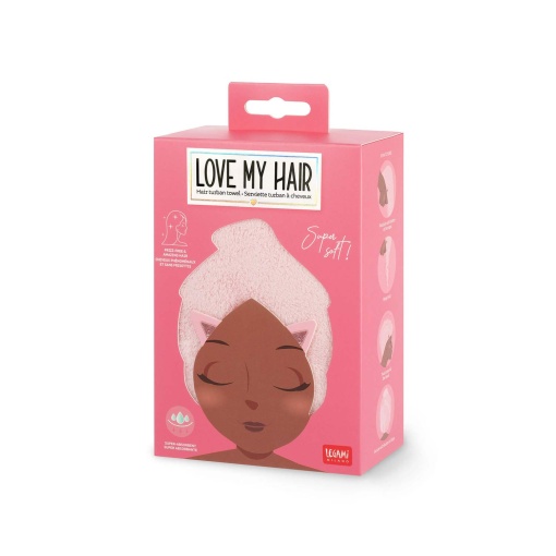 Toalha turbante de microfibra para cabelo LEGAMI Love My Hair Kitty