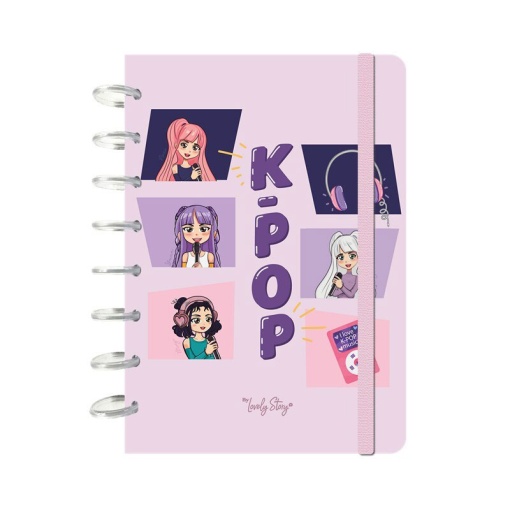 A5 lined notebook with repositionable pages, 100 sheets, 100gsm, LOVELY STORY K-POP pink