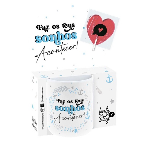 LOVELY STORY ceramic mug "Make your dreams come true!" 330ml + lollipop