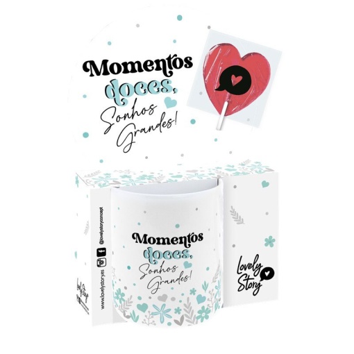 LOVELY STORY ceramic mug "Sweet moments, big dreams!" 330ml + lollipop