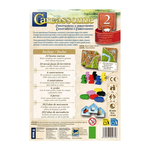 Carcassonne expansão 2: Construtores e Comerciantes DEVIR (Versão portuguesa)