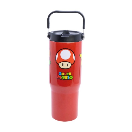 Cool stainless steel thermal mug with handle, Super Mario design, 860 ml.