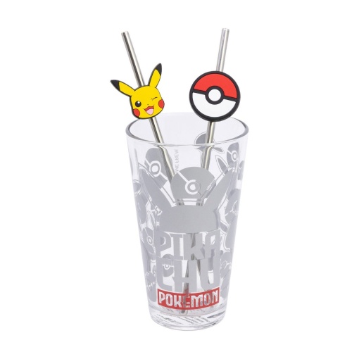 Glass cup with 2 metal straws, Pokémon Metal Meltdown, 480 ml