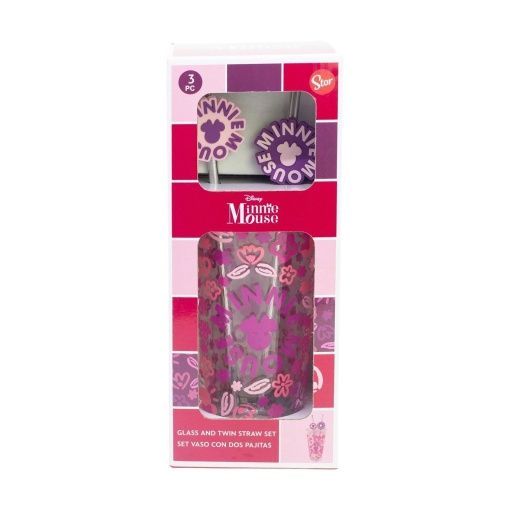 Copo de vidro com 2 palhinhas metálicas DISNEY Minnie Mouse Cherrylicious 480 ml