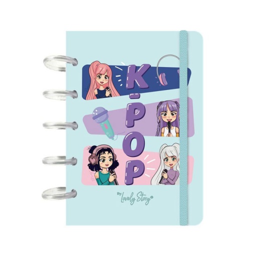 A6 lined notebook with repositionable pages, 100 sheets, 100gsm, LOVELY STORY K-POP Mint color.