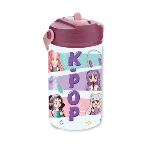 Tritan bottle with straw, LOVELY STORY K-POP pink, 350ml