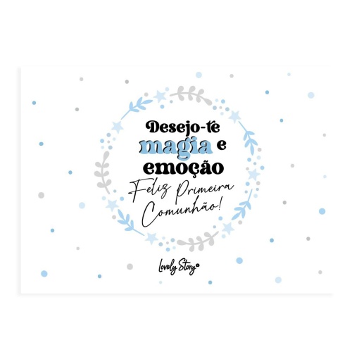 Postal para comunhão tipo envelope LOVELY STORY "Desejo-te magia e emoção. Feliz primeira comunhão!"