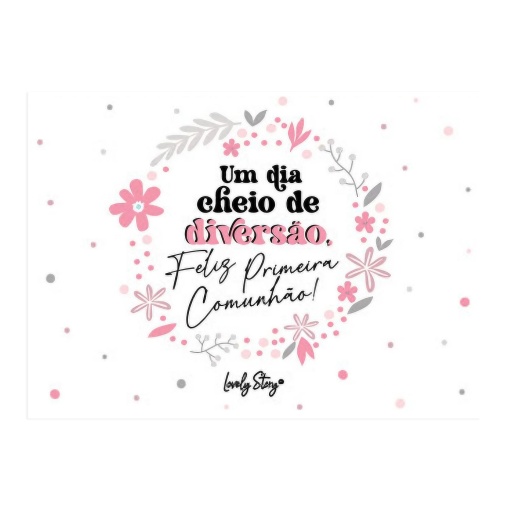 Postal para comunhão tipo envelope LOVELY STORY "Um dia cheio de diversão. Feliz primeira comunhão!"