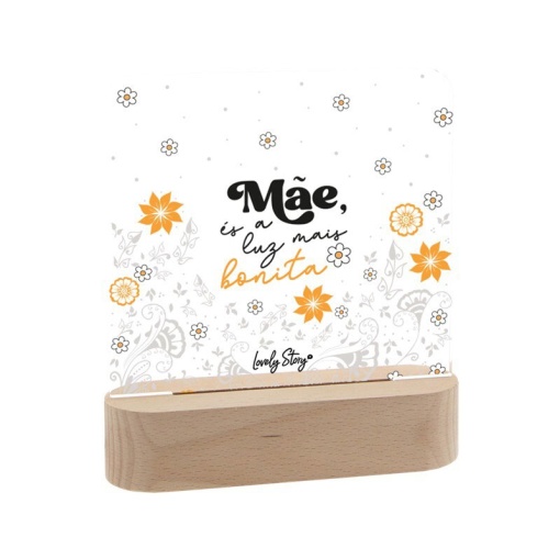 Lamp with wooden base, LOVELY STORY "Mom, you are the most beautiful light"