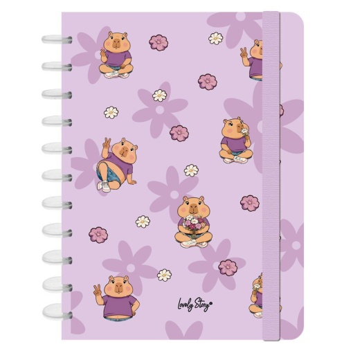 Caderno de folhas reposicionáveis A4 pautado 100 folhas 100 g LOVELY STORY Capivara "Capibara flower"