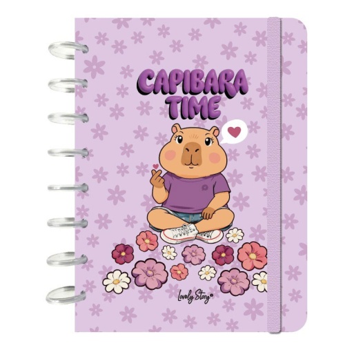 Caderno de folhas reposicionáveis A5 pautado 100 folhas 100 g LOVELY STORY Capivara "Capibara time"