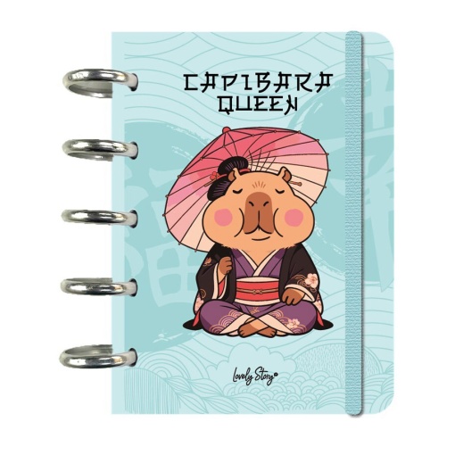 Caderno de folhas reposicionáveis A6 pautado 100 folhas 100 g LOVELY STORY Capivara "Capibara queen"