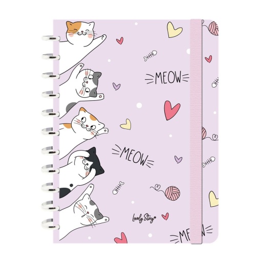 A4 lined notebook with repositionable sheets, 100 sheets, 100 gsm, LOVELY STORY Meow Love