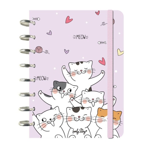 A5 lined notebook with repositionable pages, 100 sheets, 100 gsm, LOVELY STORY Meow Love