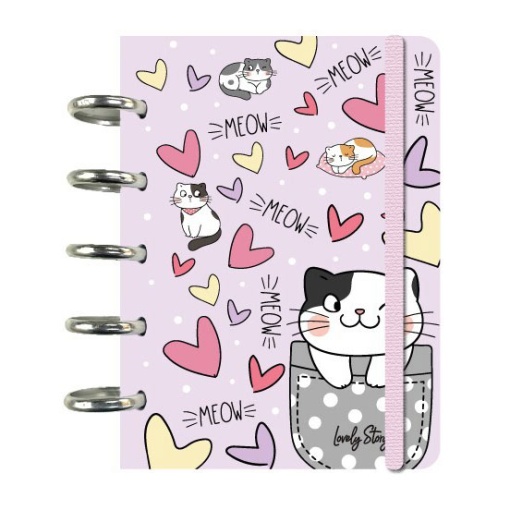 A6 lined notebook with repositionable pages, 100 sheets, 100 gsm, LOVELY STORY Meow Love