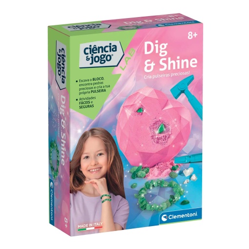 Dig & Shine - Kit de pulseras de laboratorio de ciencia y juego de Clementoni