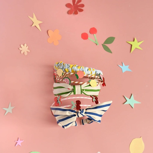 Bandolete de tecido com laço riscas azul e branco ROCKAHULA