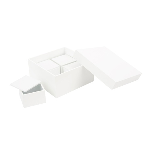 Caixa de madeira lacada branca 18x18x8,5 cm com 4 caixas interiores