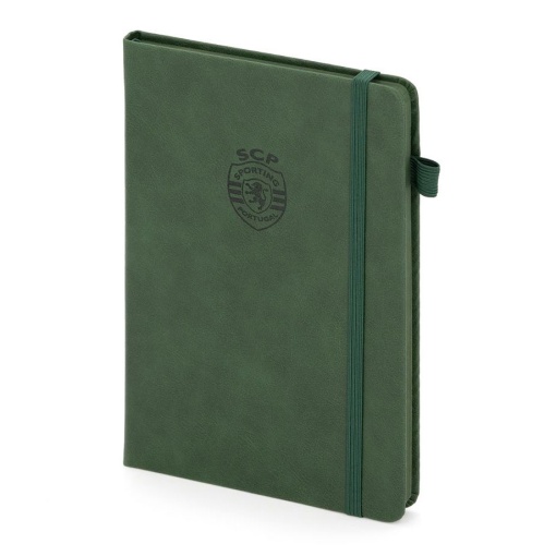 Sporting A5 lined notebook, 80 sheets, green, with elastic closure.