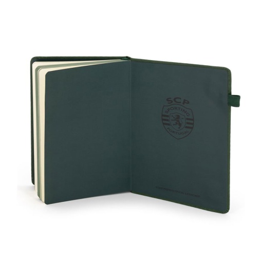 Sporting A5 lined notebook, 80 sheets, green, with elastic closure.