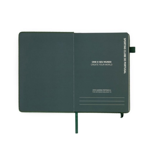 Sporting A5 lined notebook, 80 sheets, green, with elastic closure.