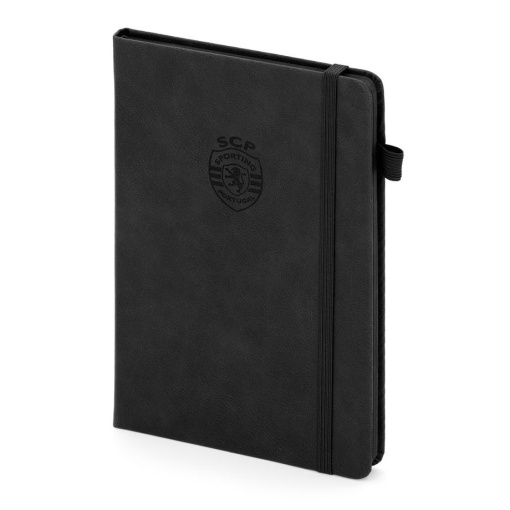 Sporting A5 lined notebook, 80 sheets, black, with elastic closure.