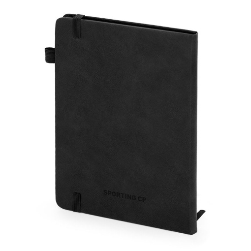 Sporting A5 lined notebook, 80 sheets, black, with elastic closure.
