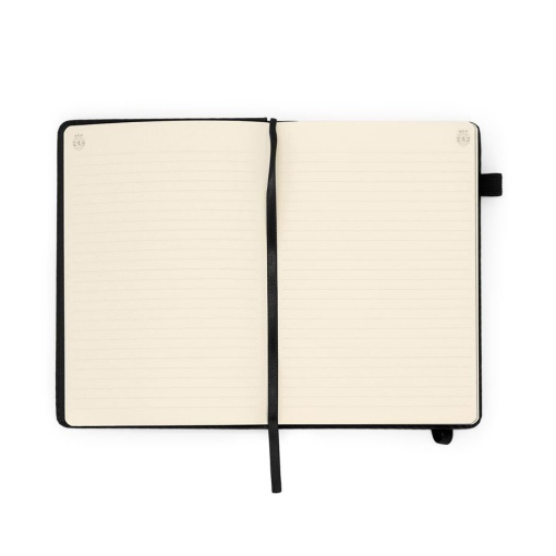 Sporting A5 lined notebook, 80 sheets, black, with elastic closure.