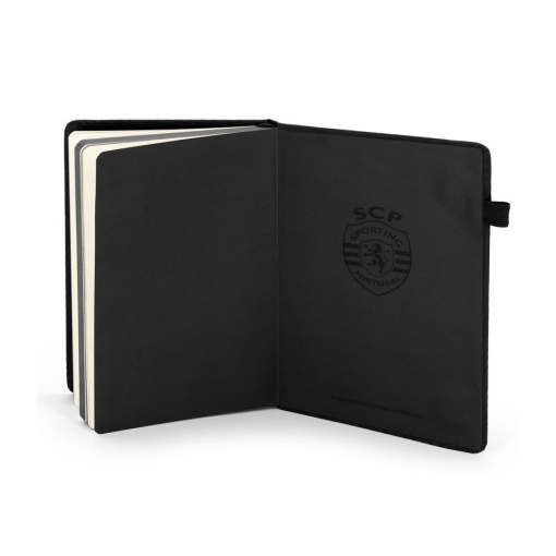 Sporting A5 lined notebook, 80 sheets, black, with elastic closure.