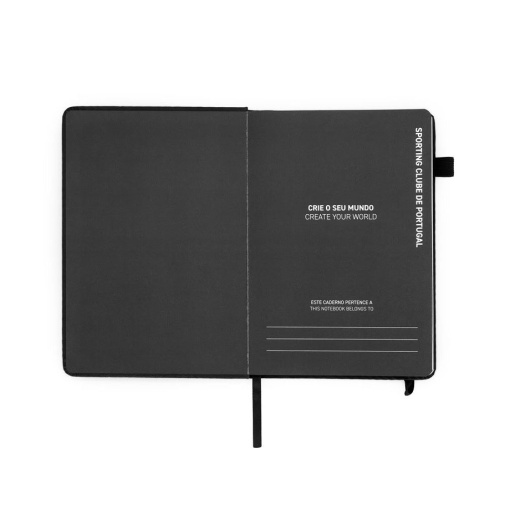 Sporting A5 lined notebook, 80 sheets, black, with elastic closure.