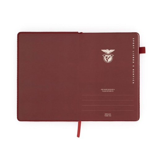 Benfica A5 lined notebook, 80 sheets, red, with elastic closure.