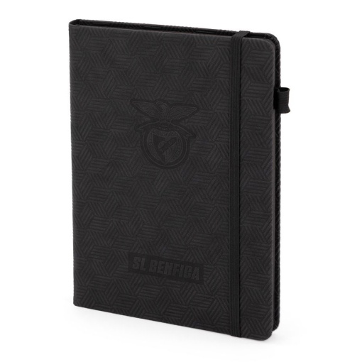 Benfica A5 lined notebook, 80 sheets, black, with elastic closure.