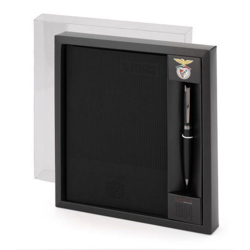 Caderno A5 preto + esferográfica Benfica