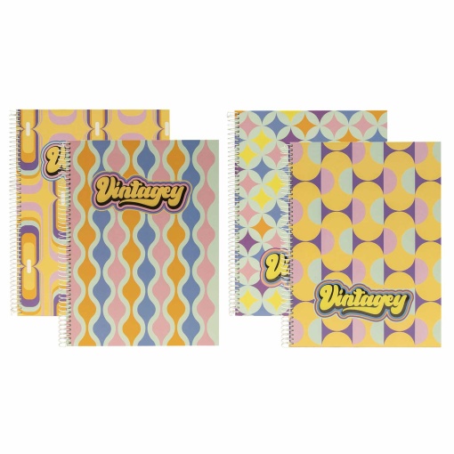 Caderno A4 capa dura espiral ANCOR VINTAGEY quadriculado 80 folhas 90 g sortido