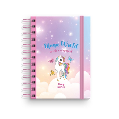 Agenda escolar diaria A6 2026/27 12 meses encuadernación espiral Amber Magic World