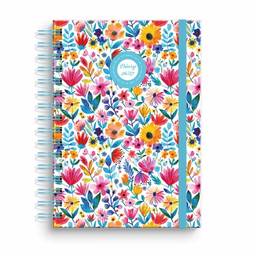 Agenda escolar diaria A5 2026/27, 12 meses, encuadernación en espiral, Amber Garden Moonflower