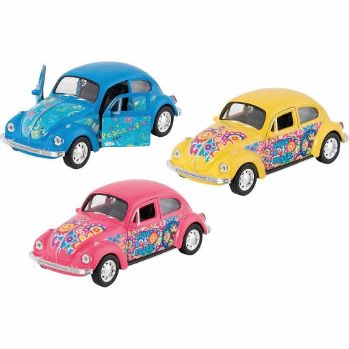 Volkswagen Beetle Love & Peace miniature car, 1:38 scale, 12cm, assorted, GOKI brand.